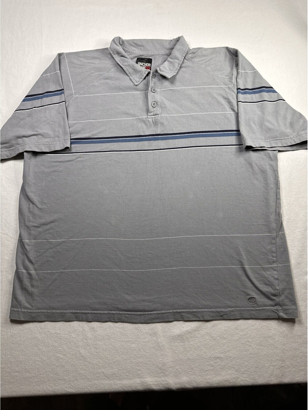 Y2K Anchor Blue Polo Shirt Mens XL Gray Striped Casual